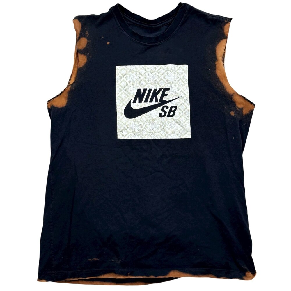 Nike SB Graphic Print Skate Tank Large T Shirt Black Distressed Bleach‎ Logo Tee